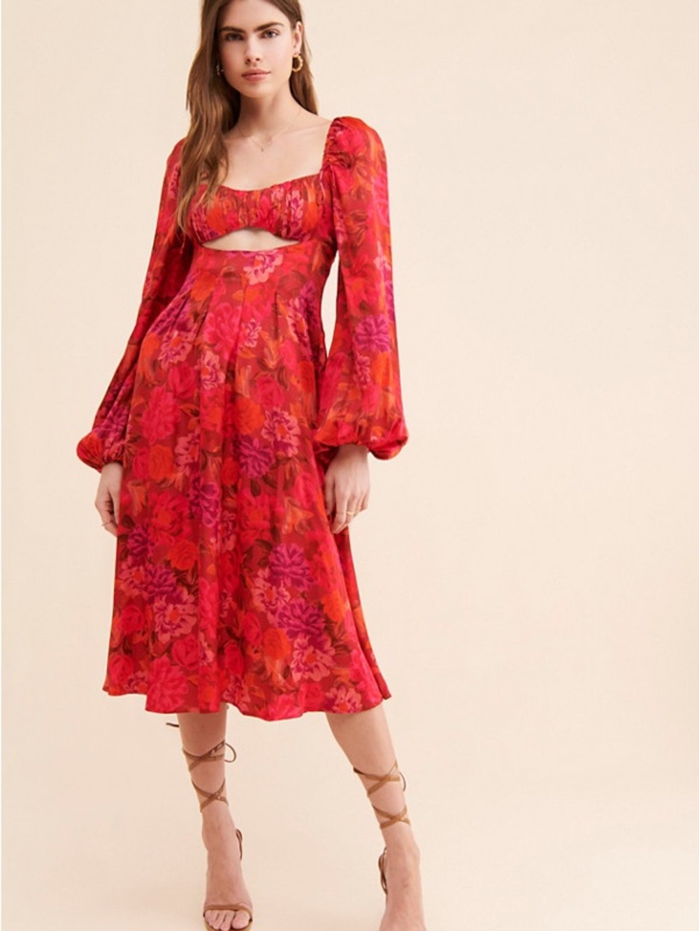 NEW For Love & Lemons Nikki Midi Dress / Red / XS